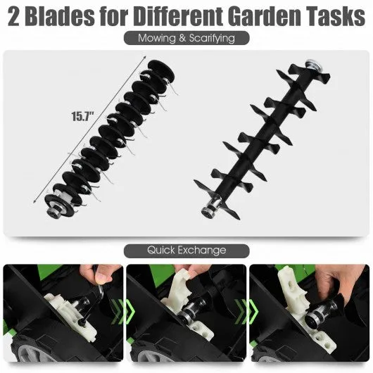 13Amp Corded Scarifier 15” Electric Lawn Dethatcher-Green