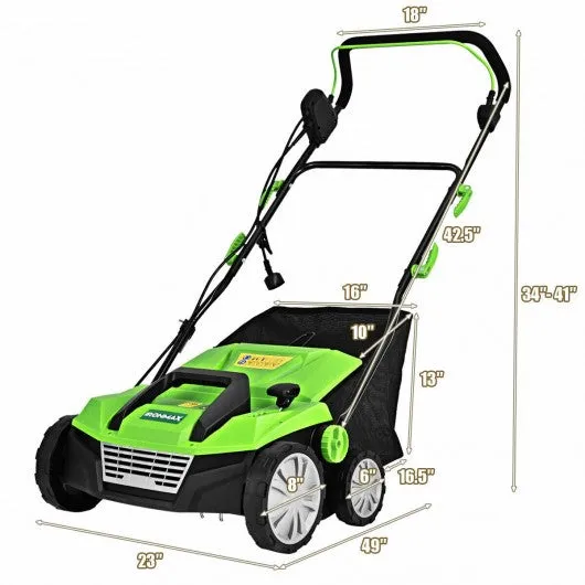 13Amp Corded Scarifier 15” Electric Lawn Dethatcher-Green