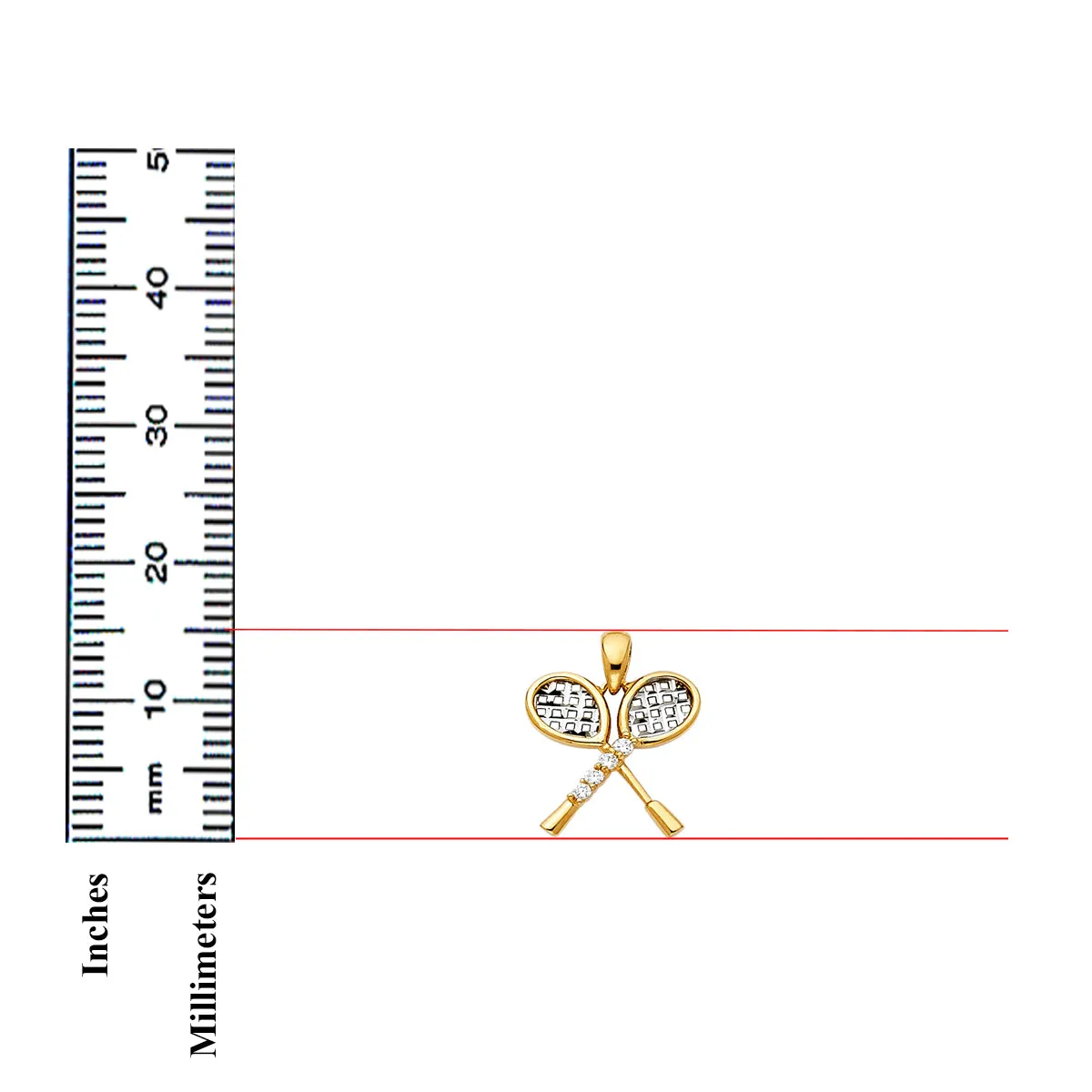14K Two Tone Gold Tennis Racket Pendant