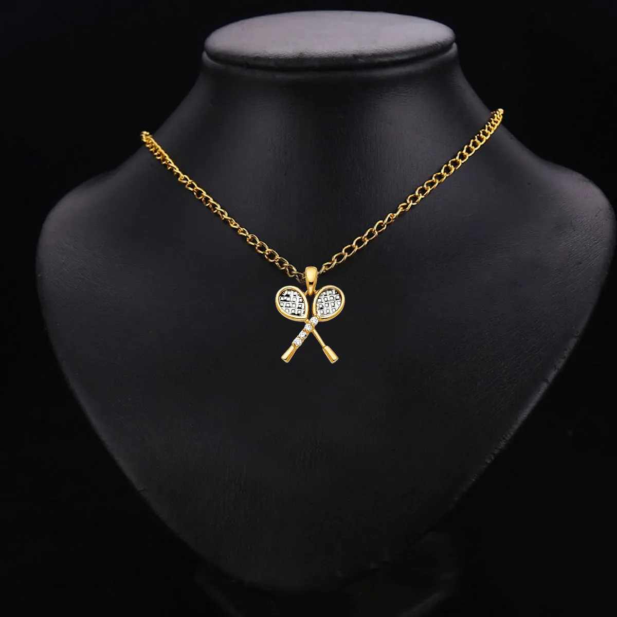 14K Two Tone Gold Tennis Racket Pendant