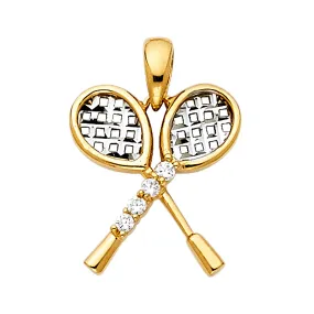 14K Two Tone Gold Tennis Racket Pendant