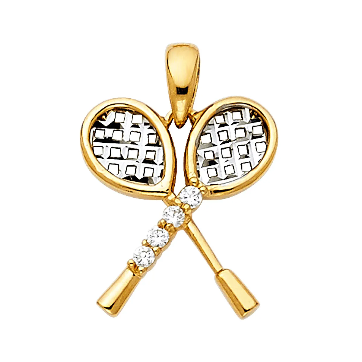 14K Two Tone Gold Tennis Racket Pendant
