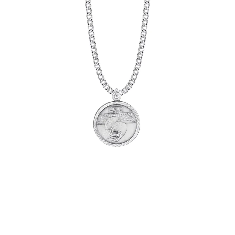 15/16 Inch Round Nickel Silver Boy's Football Medal with St. Christopher on Back