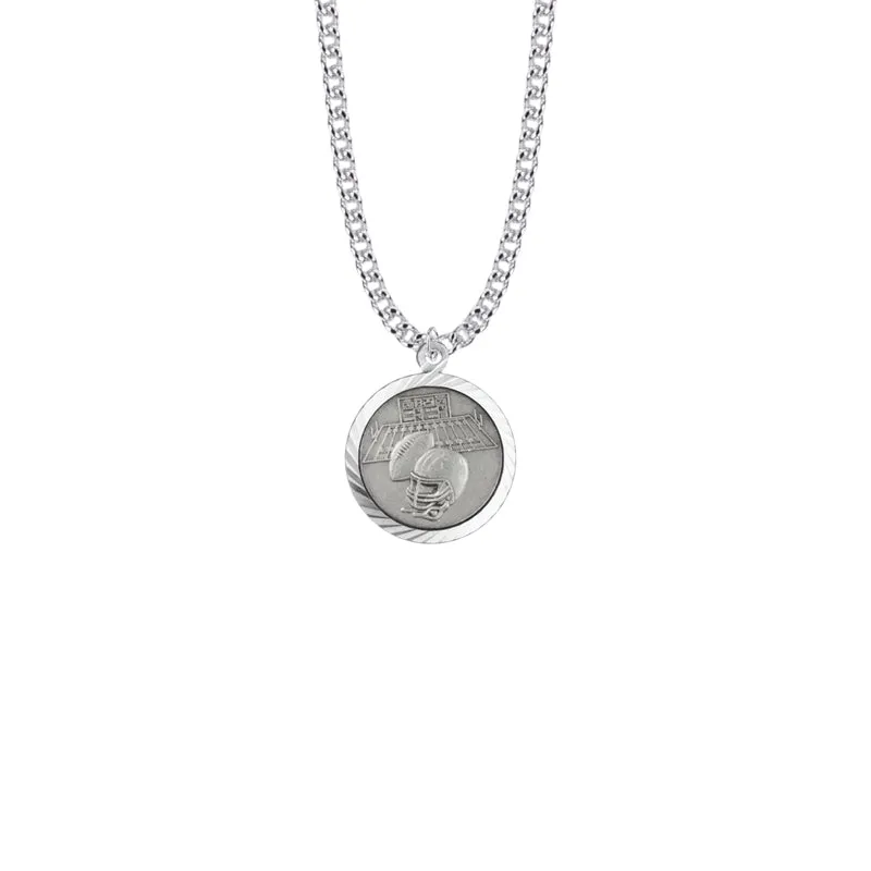 15/16 Inch Round Sterling Silver Boy's Football Medal with St. Christopher on Back