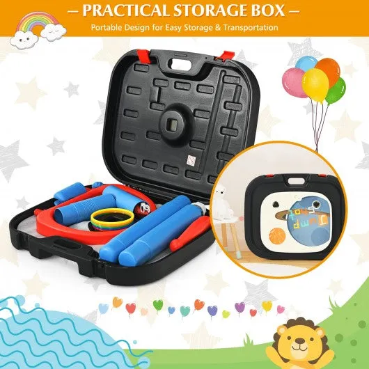 2 in 1 Kids Basketball Hoop Stand with Ring Toss and Storage Box-Black