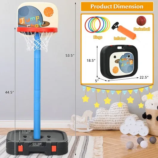2 in 1 Kids Basketball Hoop Stand with Ring Toss and Storage Box-Black