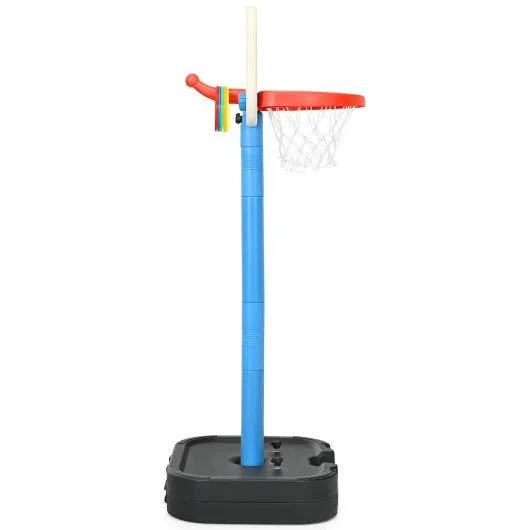 2 in 1 Kids Basketball Hoop Stand with Ring Toss and Storage Box-Black