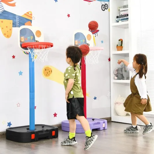 2 in 1 Kids Basketball Hoop Stand with Ring Toss and Storage Box-Black