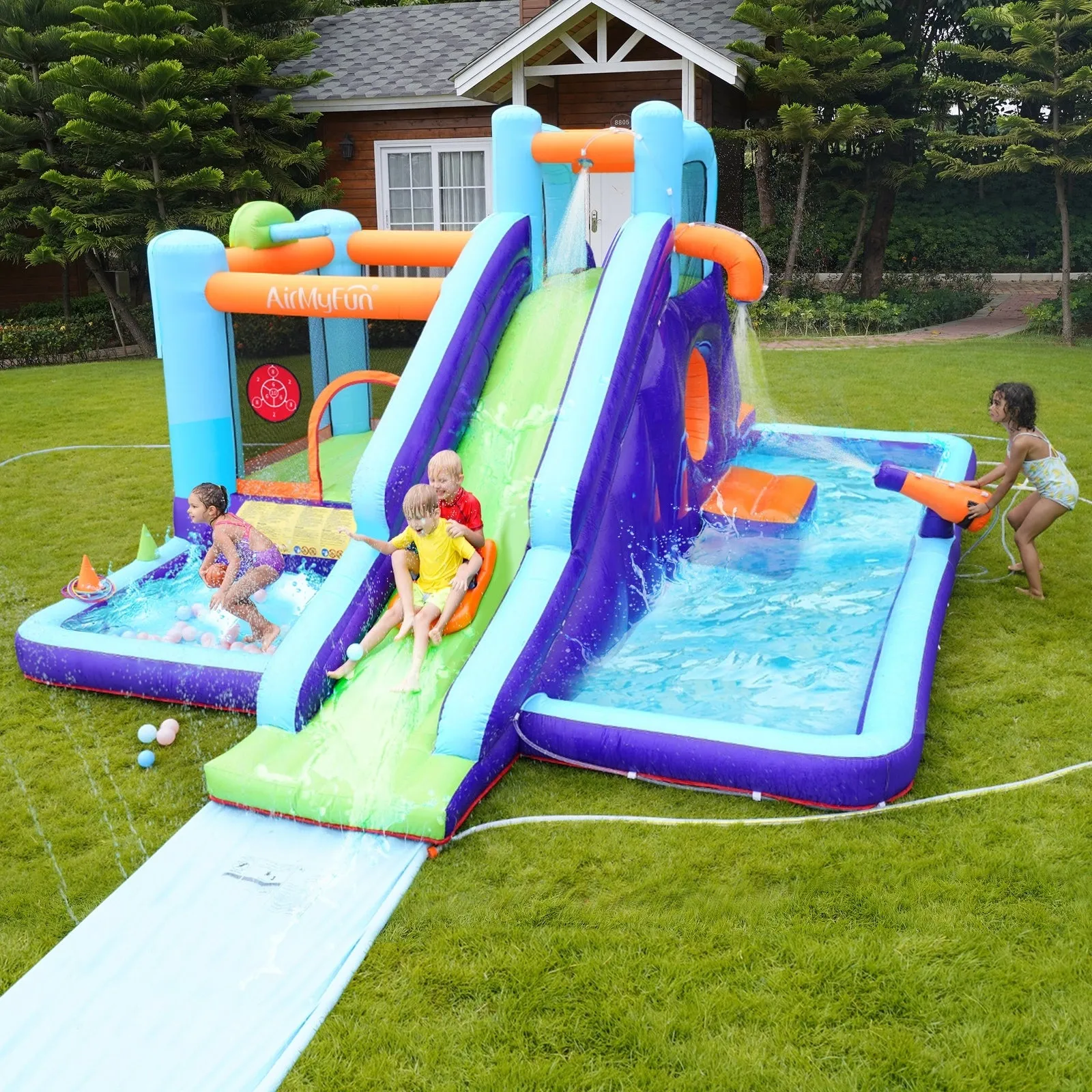 AirMyFun Inflatable WaterSlide Trampoline Castle Bounce House Splash Jumping Toy
