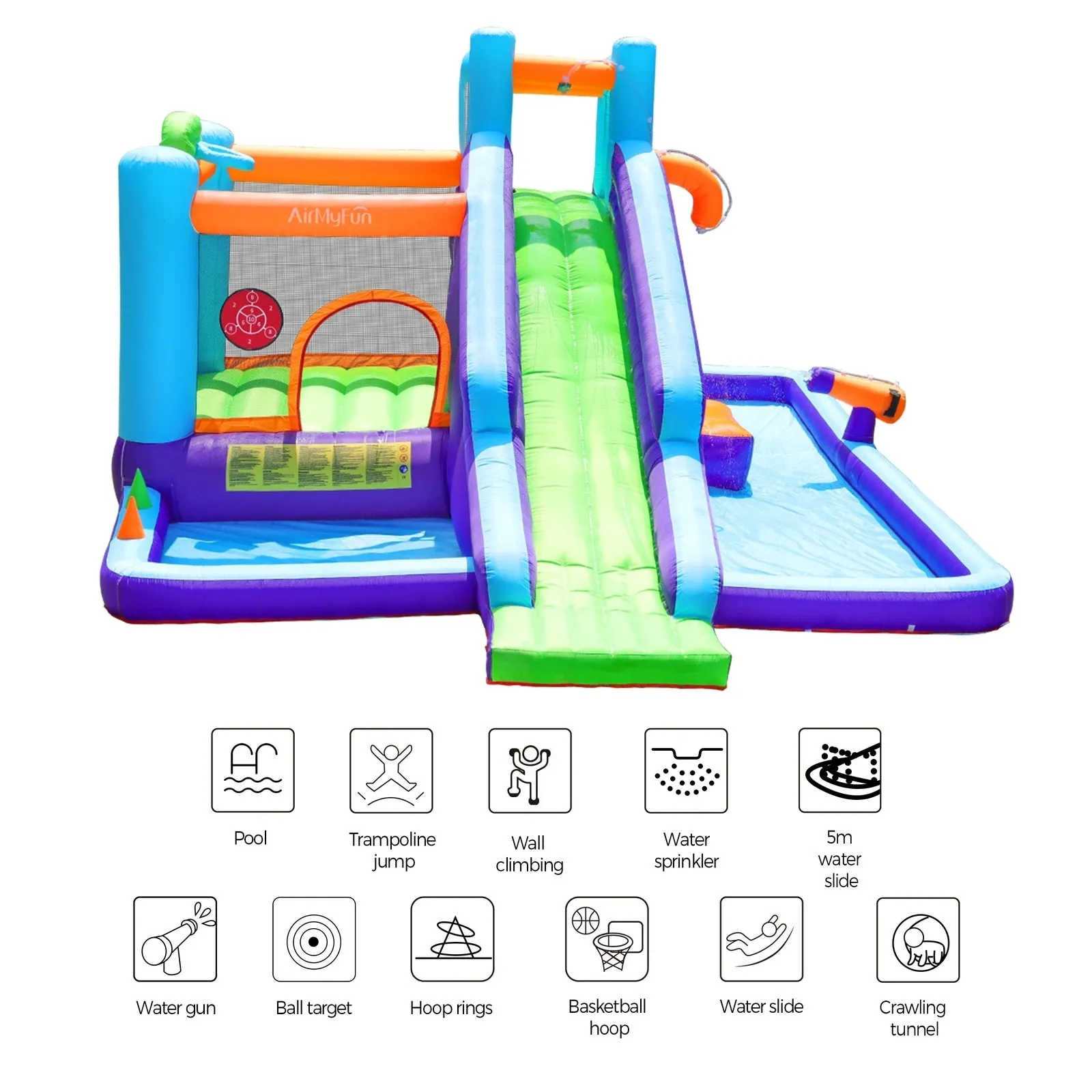 AirMyFun Inflatable WaterSlide Trampoline Castle Bounce House Splash Jumping Toy