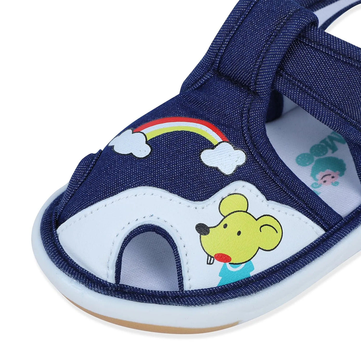 Baby Moo Rainbow Chu-Chu Sound Anti-Skid Breathable Denim Sandals - Navy Blue