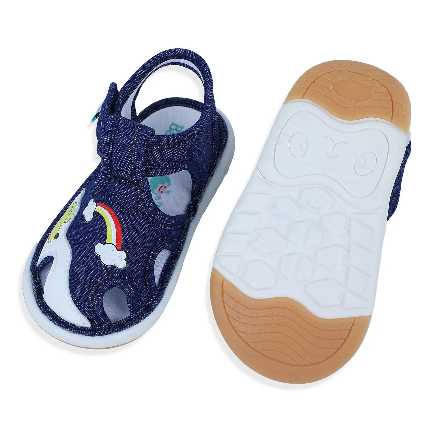 Baby Moo Rainbow Chu-Chu Sound Anti-Skid Breathable Denim Sandals - Navy Blue