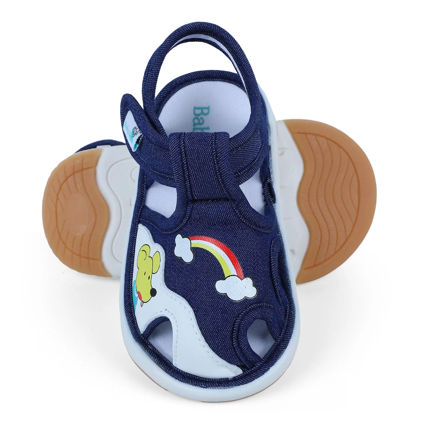 Baby Moo Rainbow Chu-Chu Sound Anti-Skid Breathable Denim Sandals - Navy Blue
