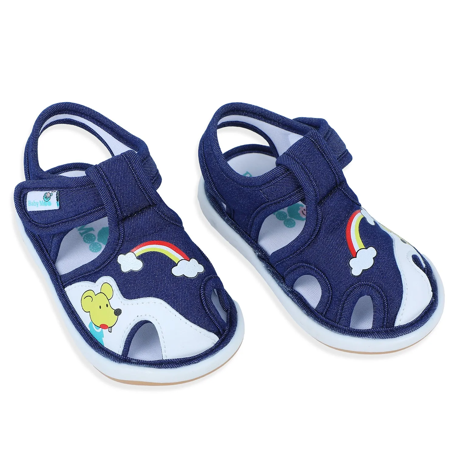 Baby Moo Rainbow Chu-Chu Sound Anti-Skid Breathable Denim Sandals - Navy Blue