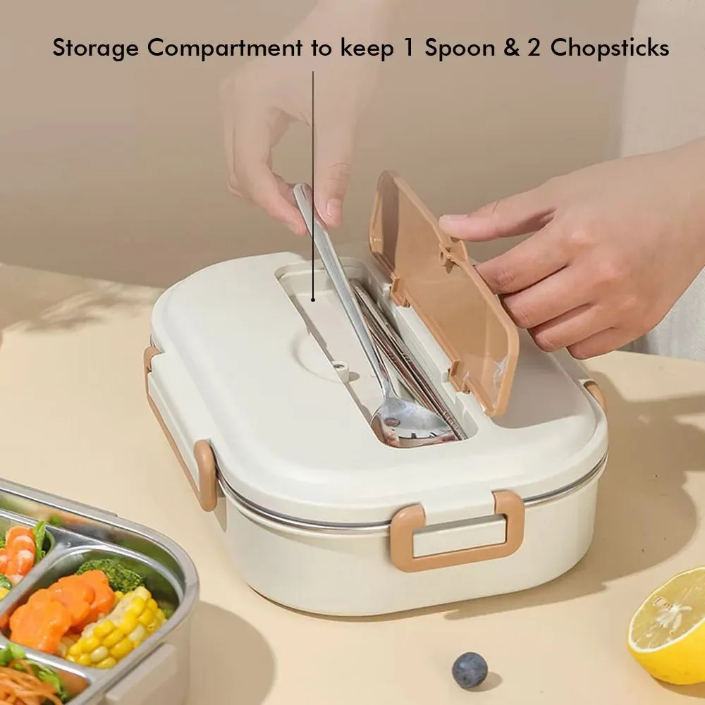 Big Size Stainless Steel Lunch Box /Tiffin with Insulated Matching Lunch Bag for Kids and Adults, Cream Brown Bear