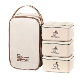 Cream 3pcs Bento Stainless Steel Lunch Box Container set with Lunch Bag