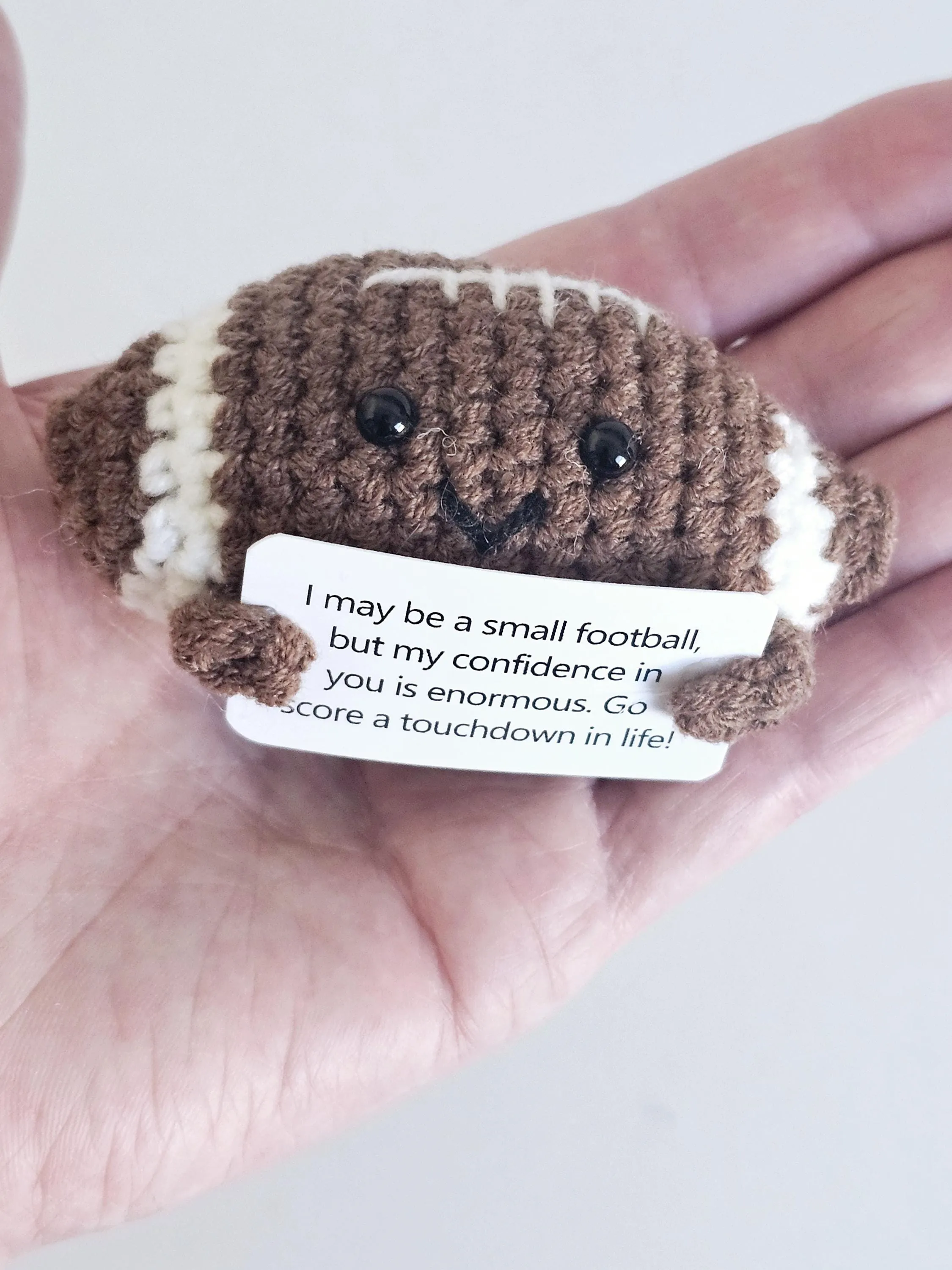 Crochet Football Positive Message with Stand Motivation Crochet Gift for Friend Desktop Accessory Coworker Encouraging Gift Mental Health