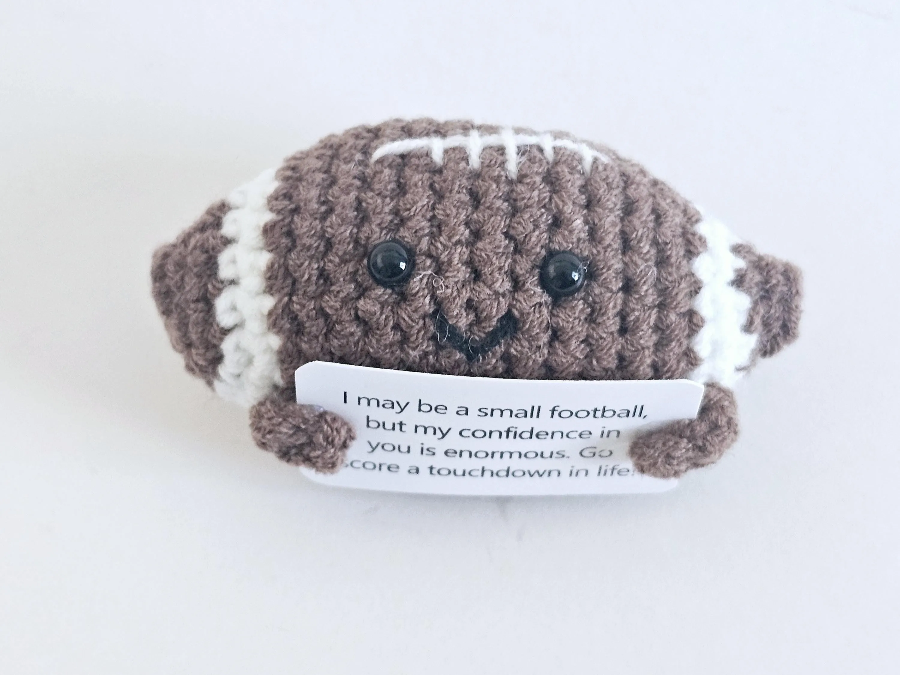 Crochet Football Positive Message with Stand Motivation Crochet Gift for Friend Desktop Accessory Coworker Encouraging Gift Mental Health