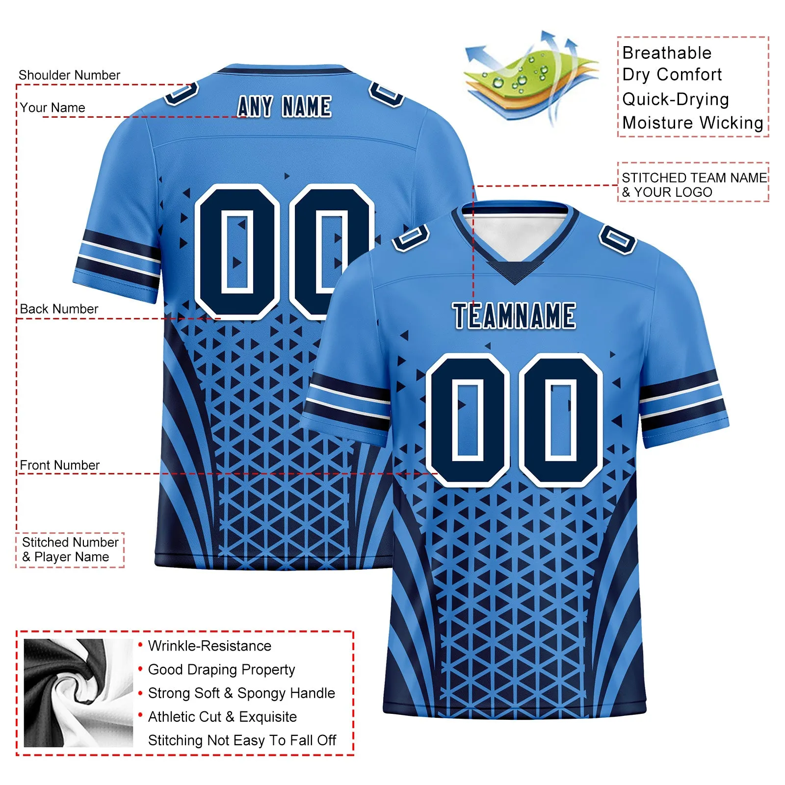 Custom Blue Deep Blue Tennessee Personalized Authentic Football Jersey FBJ02-D023033-32