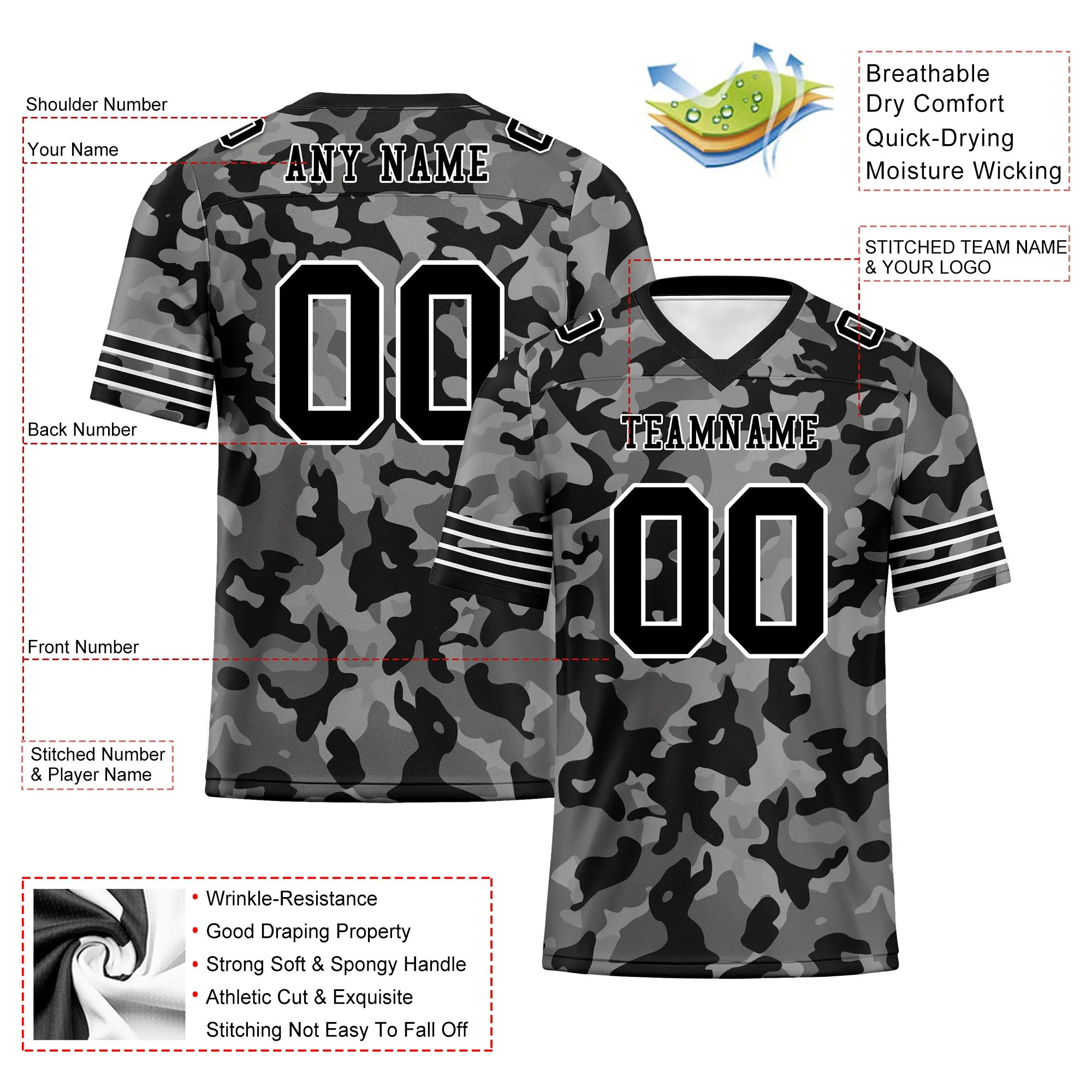 Custom Camo Personalized Authentic Football Jersey FBJ02-D06119