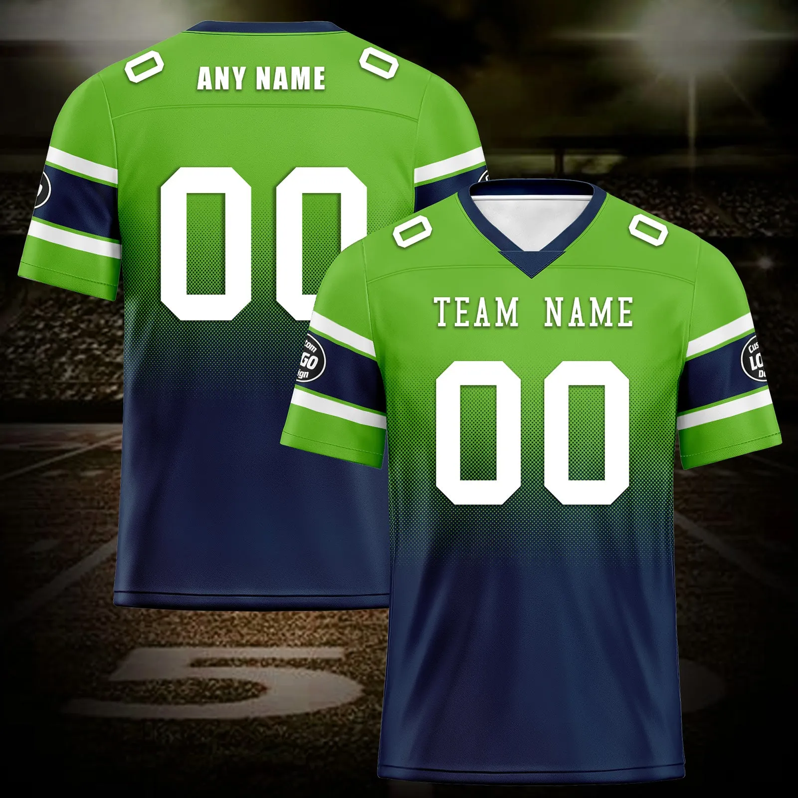 Custom Green Blue Seattle Personalized Authentic Football Jersey FBJ02-D020249-27