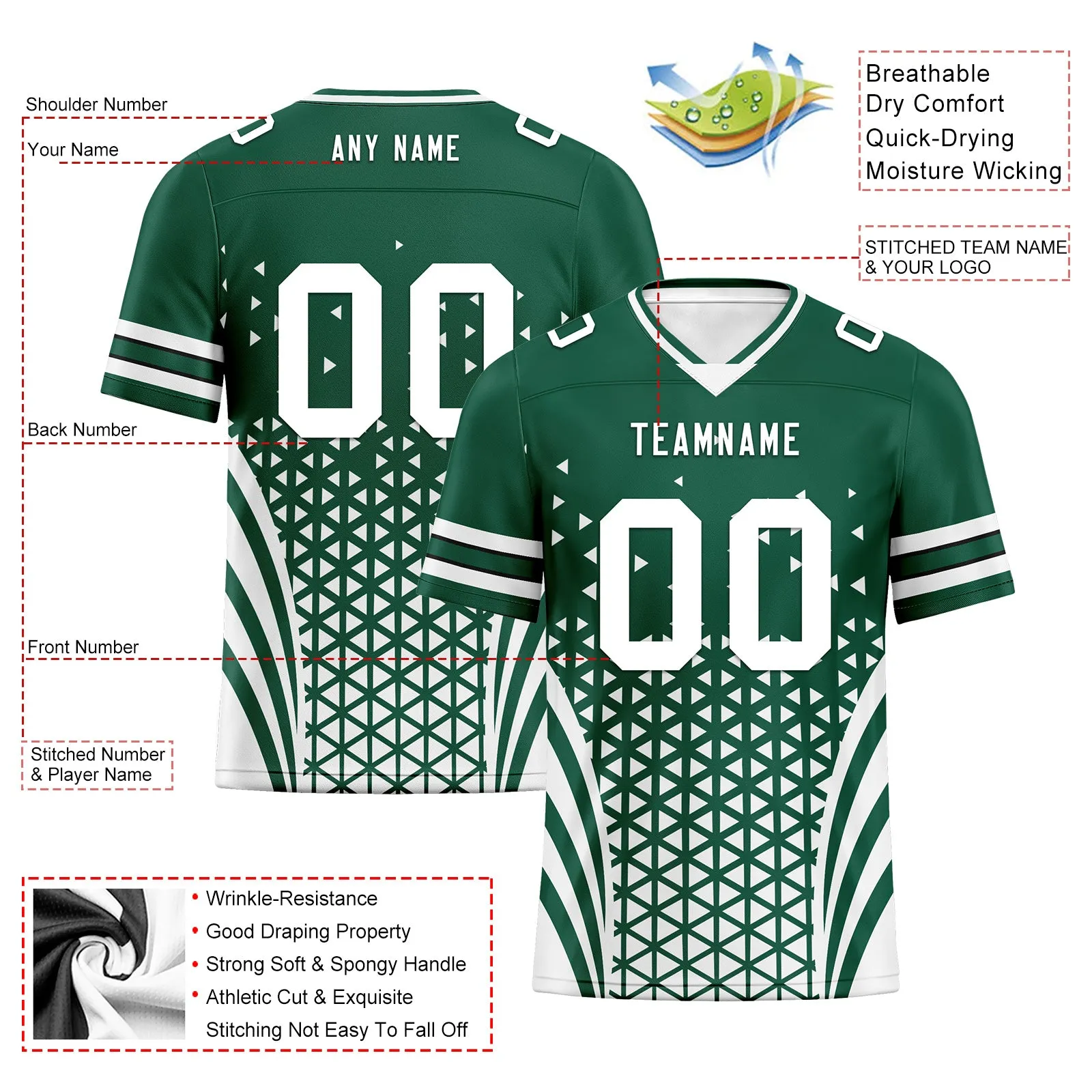 Custom Green White New York Personalized Authentic Football Jersey FBJ02-D023033-28