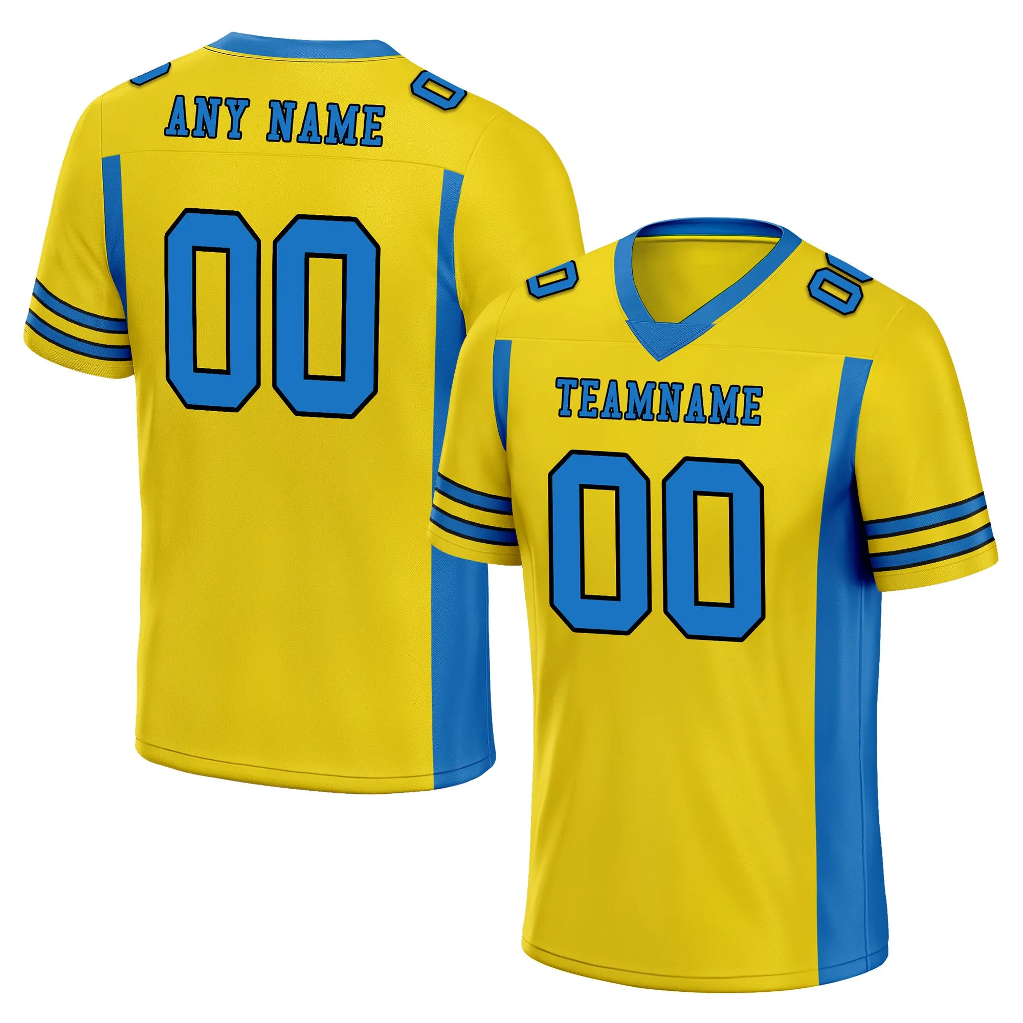 Custom Lemon Yellow Striped Sleeves Personalized Authentic Football Jersey FBJ02-D06051