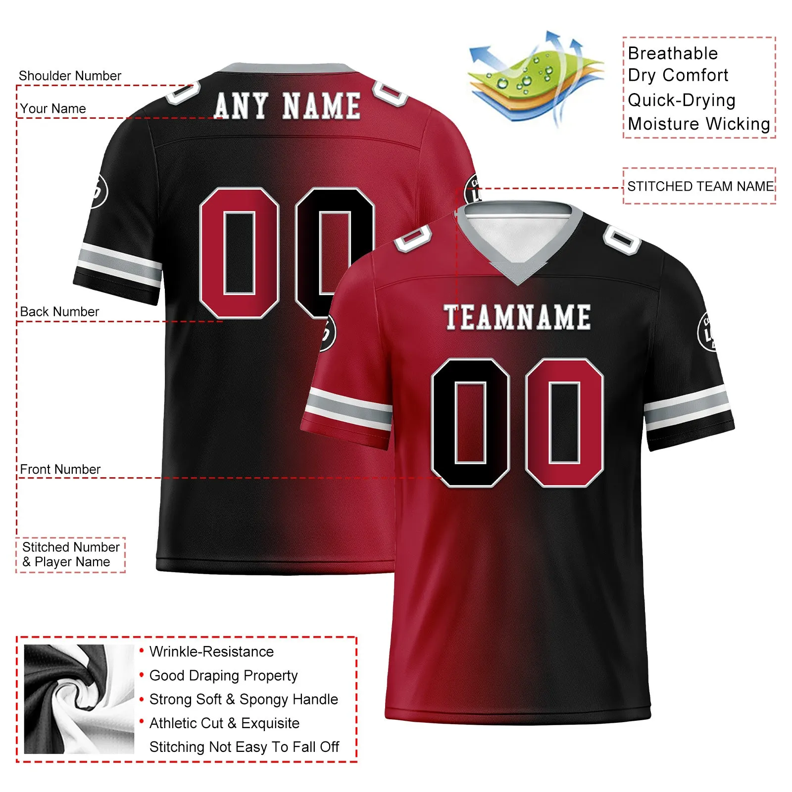 Custom Red Black Georgia Personalized Authentic Football Jersey FBJ02-D028017-2