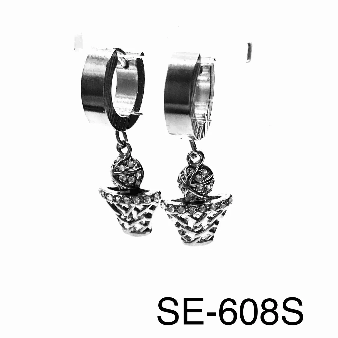 Earring Hoop Huggie Stainless Steel Metal Dangle Basketball Hoop 1.15