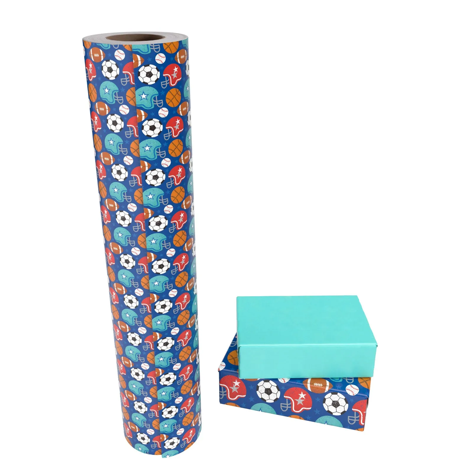 Football Sports Boy's Birthday Wrapping Paper with Teal Color on Reverse