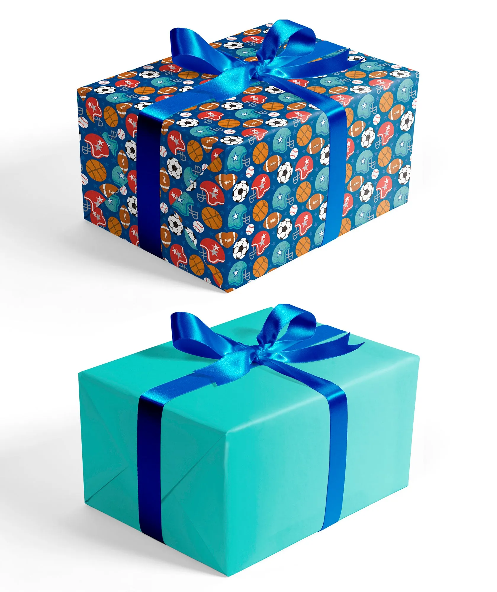 Football Sports Boy's Birthday Wrapping Paper with Teal Color on Reverse