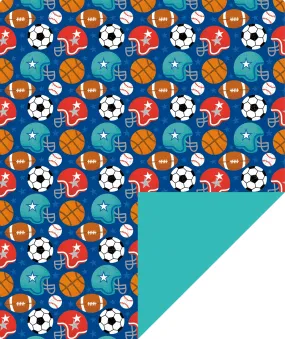 Football Sports Boy's Birthday Wrapping Paper with Teal Color on Reverse