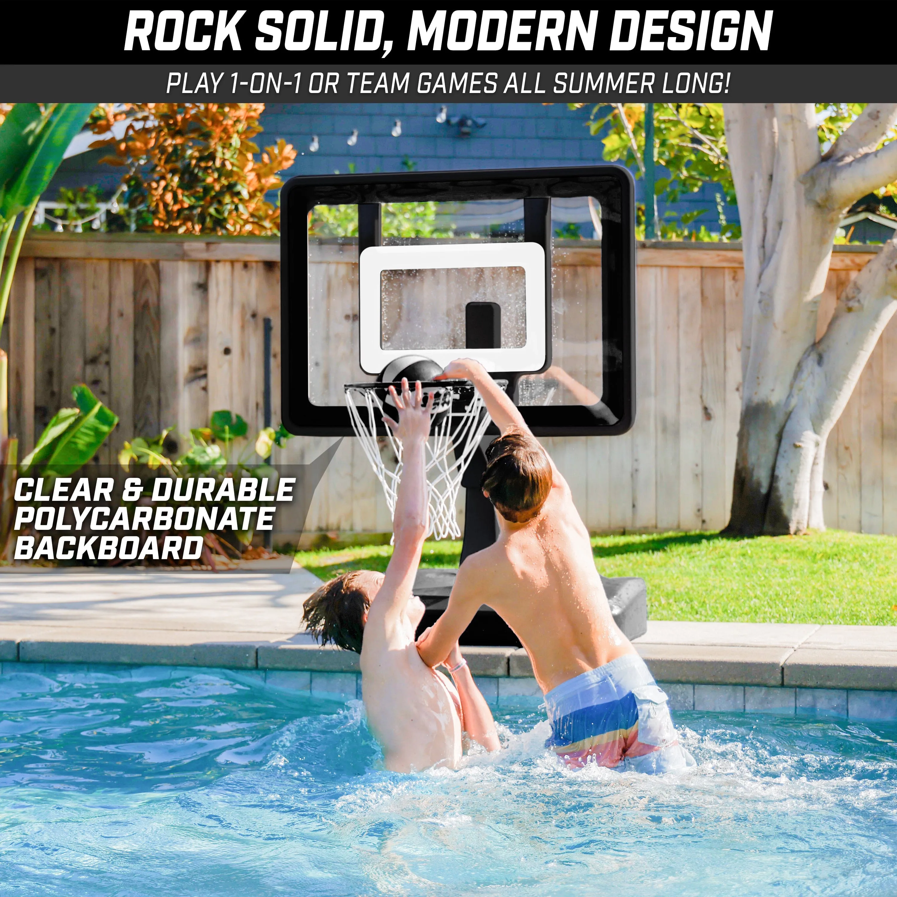 GoSports Splash Hoop ELITE Pool Hoop Basketball Game with Water Weighted Base, Adjustable Height, Regulation Steel Rim and 2 Pool Basketballs - Black