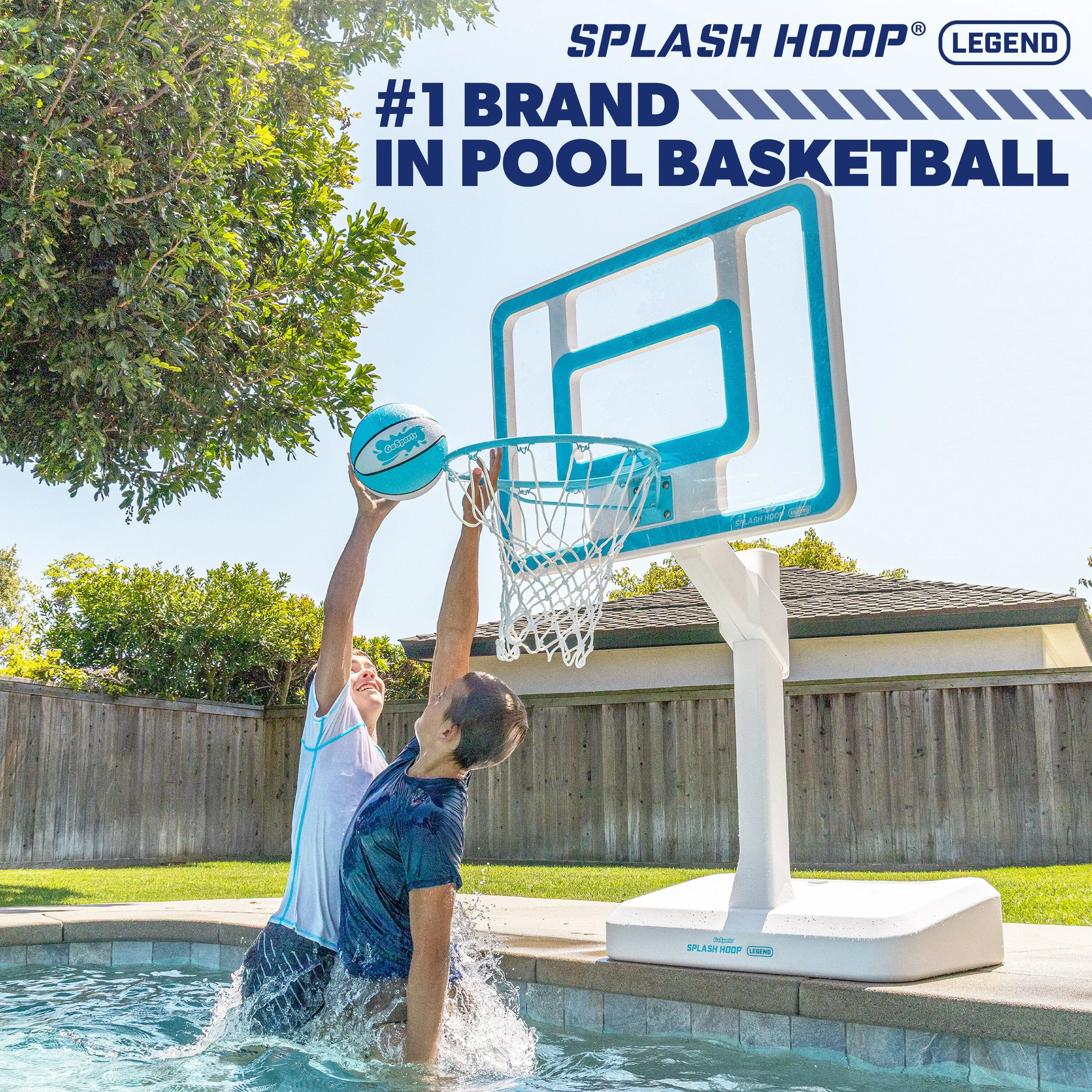 GoSports Splash Hoop LEGEND Pool Basketball Hoop Game with Water Weighted Base, Adjustable Height, and Regulation Steel Rim - Aqua