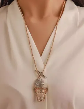 N744 Gold Basketball & Hoop Necklace with FREE Earrings