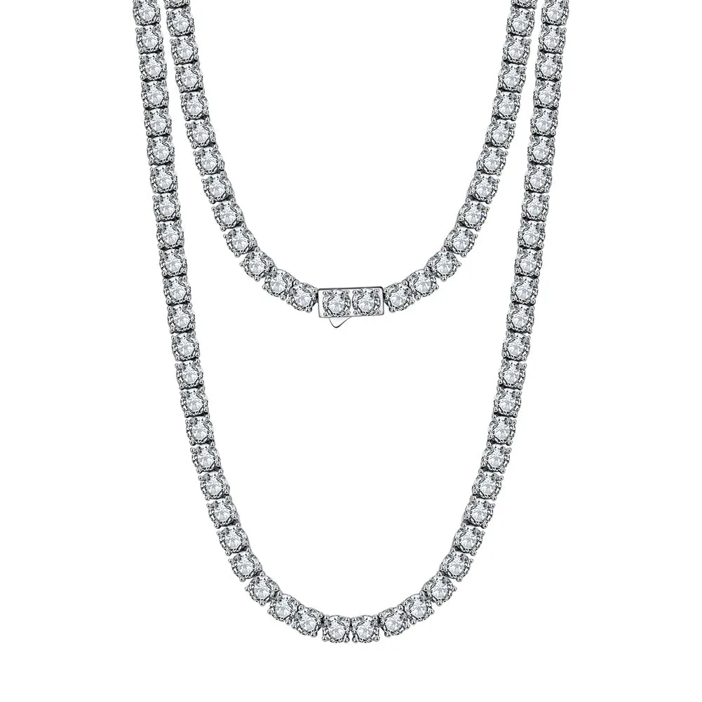 Rhodium Plated Sterling CZ Tennis Necklace