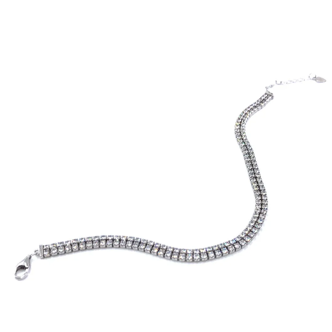 Sterling Silver Double Row CZ Tennis Bracelet