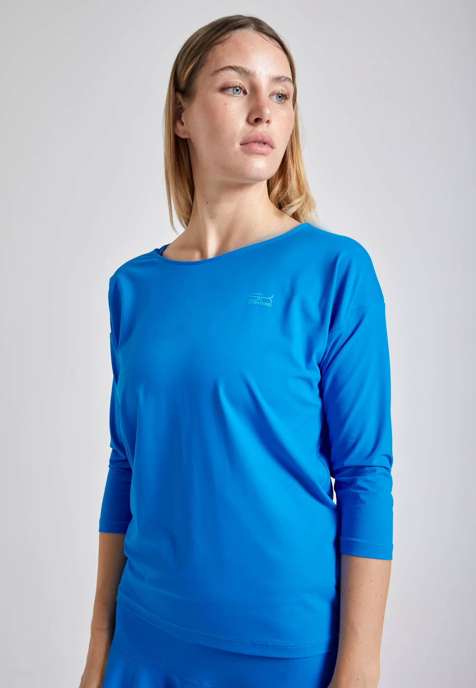 Tennis 3/4 loose fit shirt, cyan blue