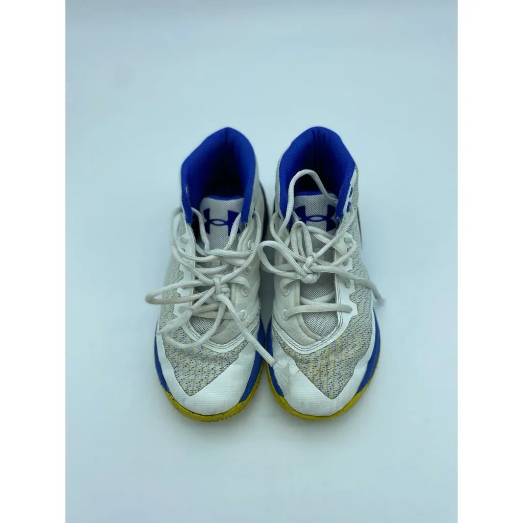 Under armour basketball shoes 3 dub nation white with yellow/blue Size-2Y