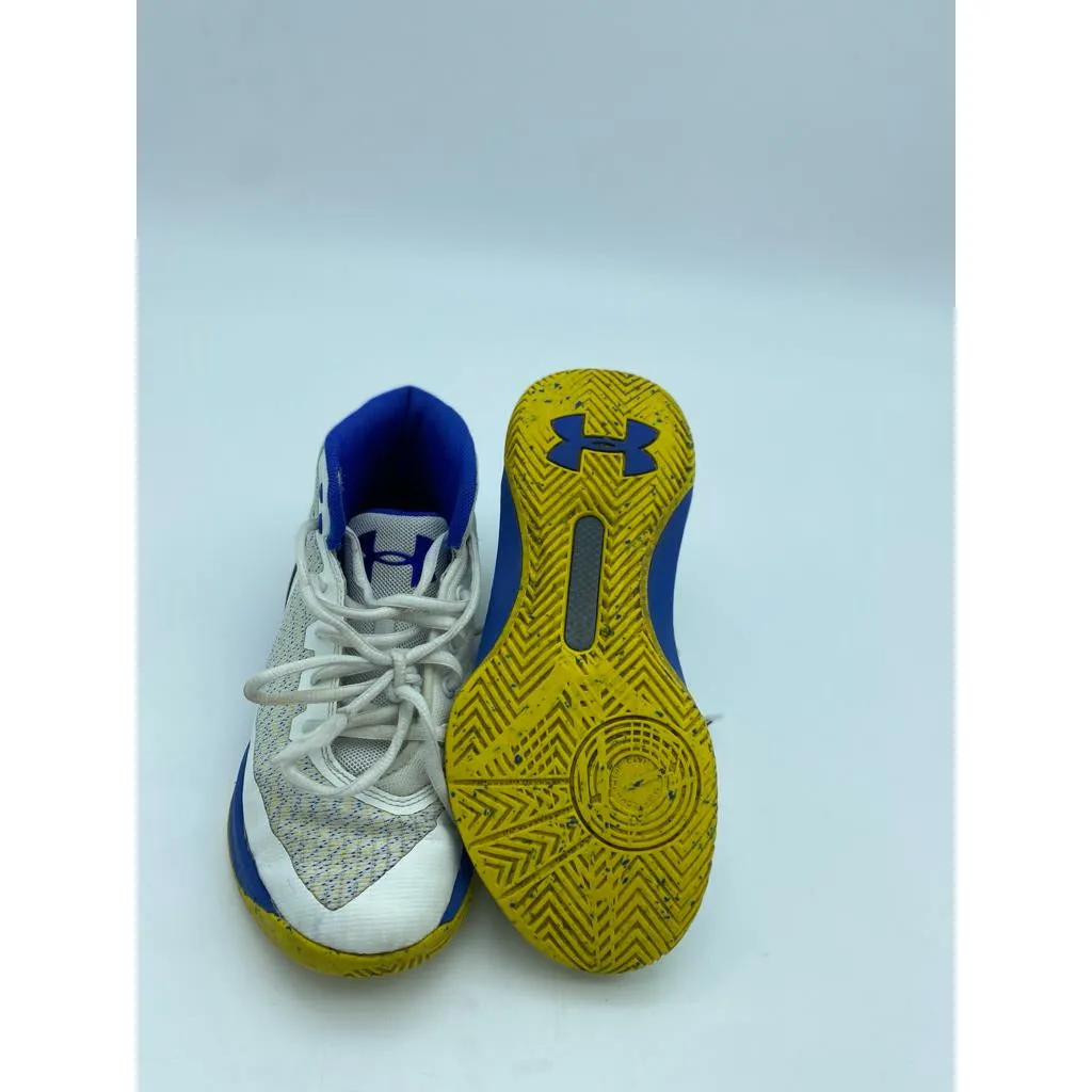 Under armour basketball shoes 3 dub nation white with yellow/blue Size-2Y
