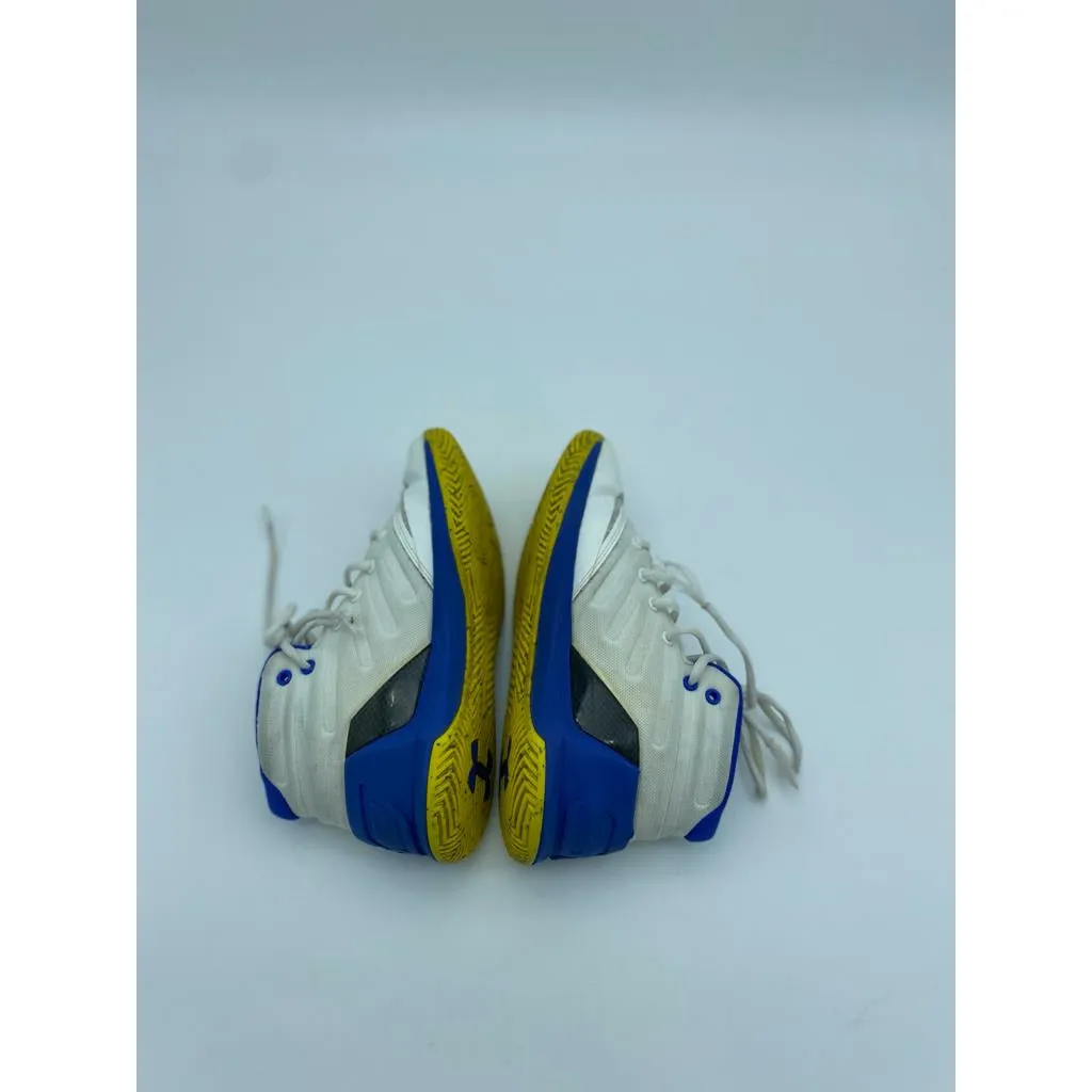 Under armour basketball shoes 3 dub nation white with yellow/blue Size-2Y
