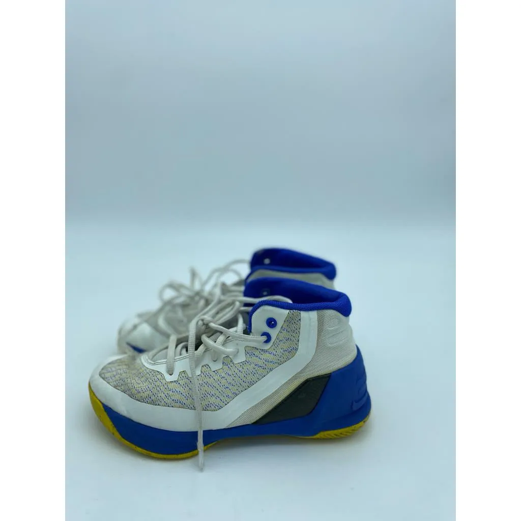 Under armour basketball shoes 3 dub nation white with yellow/blue Size-2Y