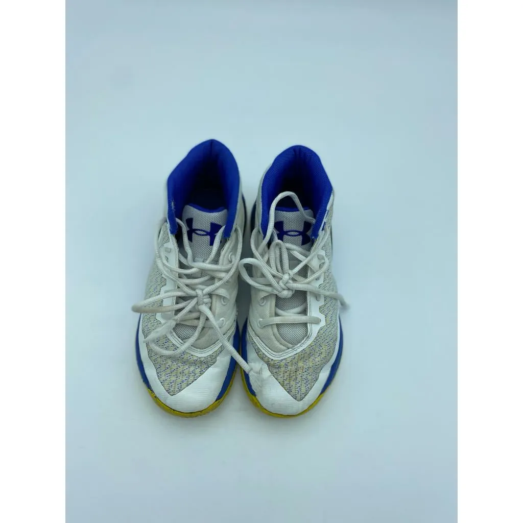 Under armour basketball shoes 3 dub nation white with yellow/blue Size-2Y