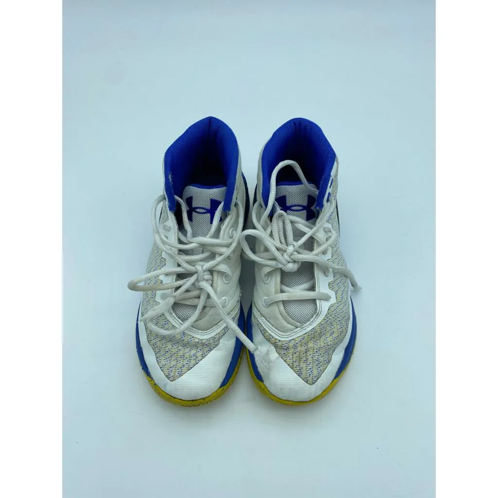 Under armour basketball shoes 3 dub nation white with yellow/blue Size-2Y