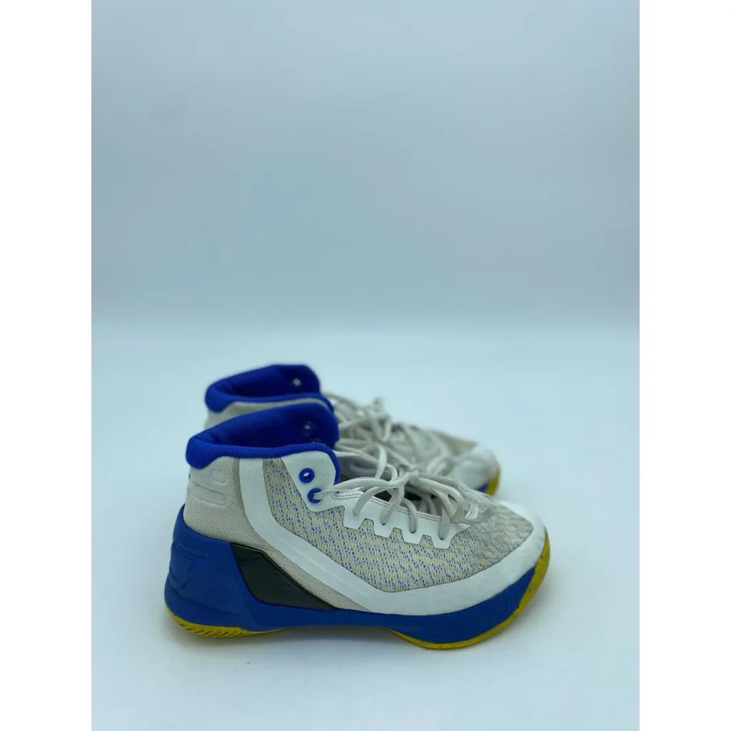 Under armour basketball shoes 3 dub nation white with yellow/blue Size-2Y