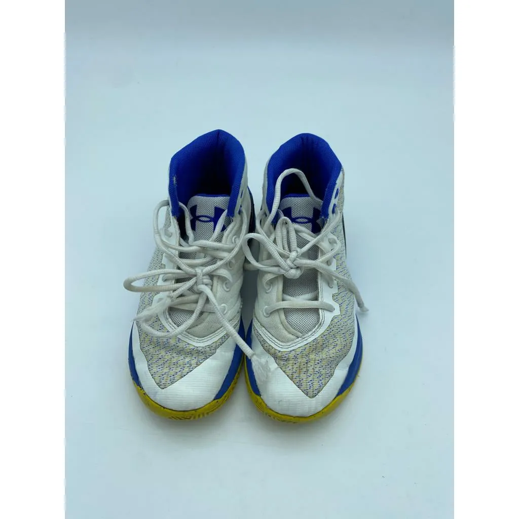 Under armour basketball shoes 3 dub nation white with yellow/blue Size-2Y